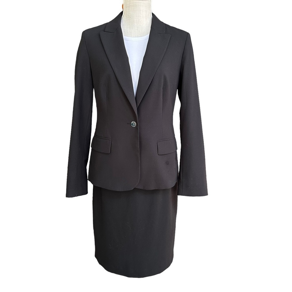 Calvin Klein Womens Black 2pc Skirt Suit with One Button Blazer